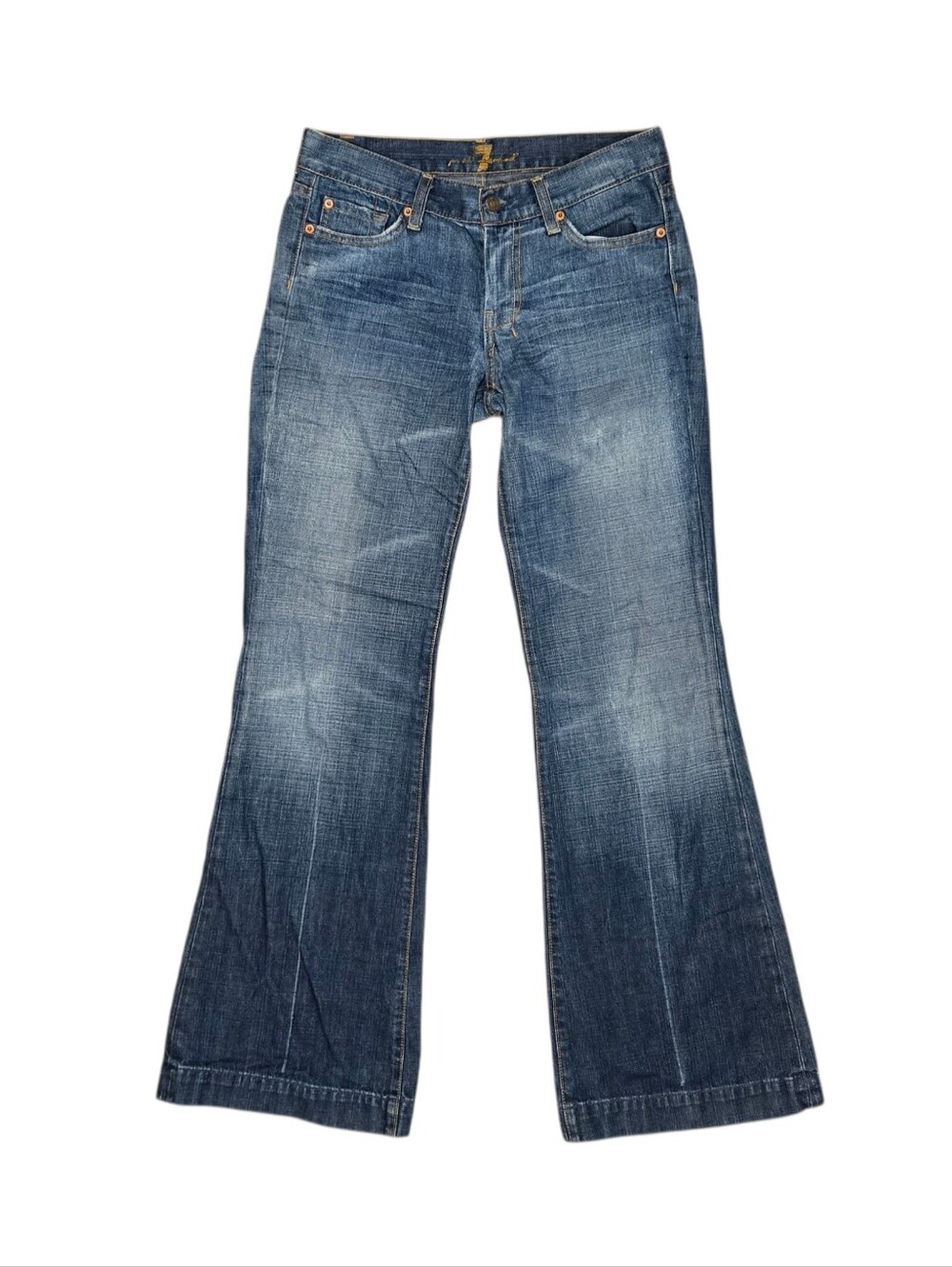 7 For All Mankind Dojo Jeans Flare Leg Low Rise Cotton Denim Size 28 7FAM